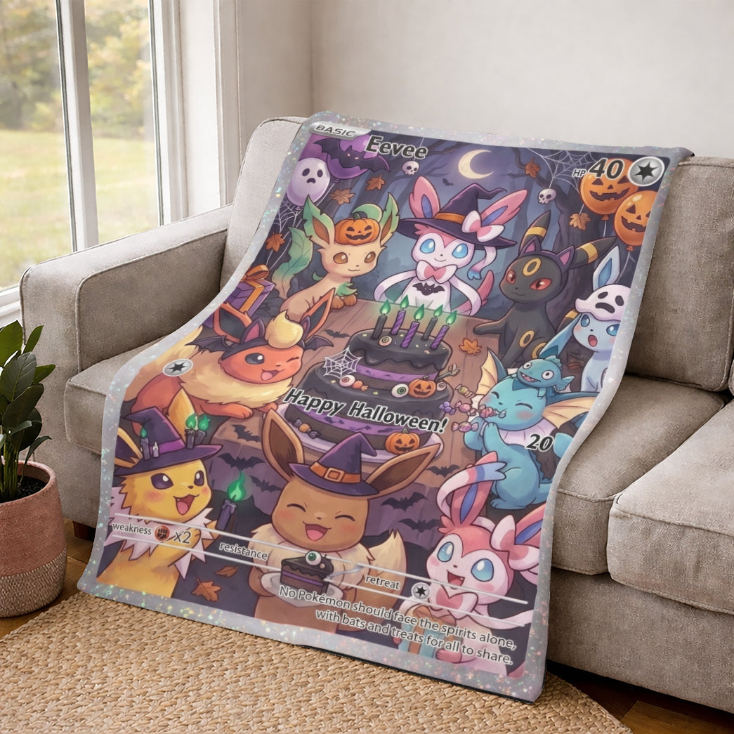 PKM Eevee Evolution Happy Halloween Custom Fleece Blanket