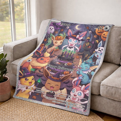 PKM Eevee Evolution Happy Halloween Custom Fleece Blanket