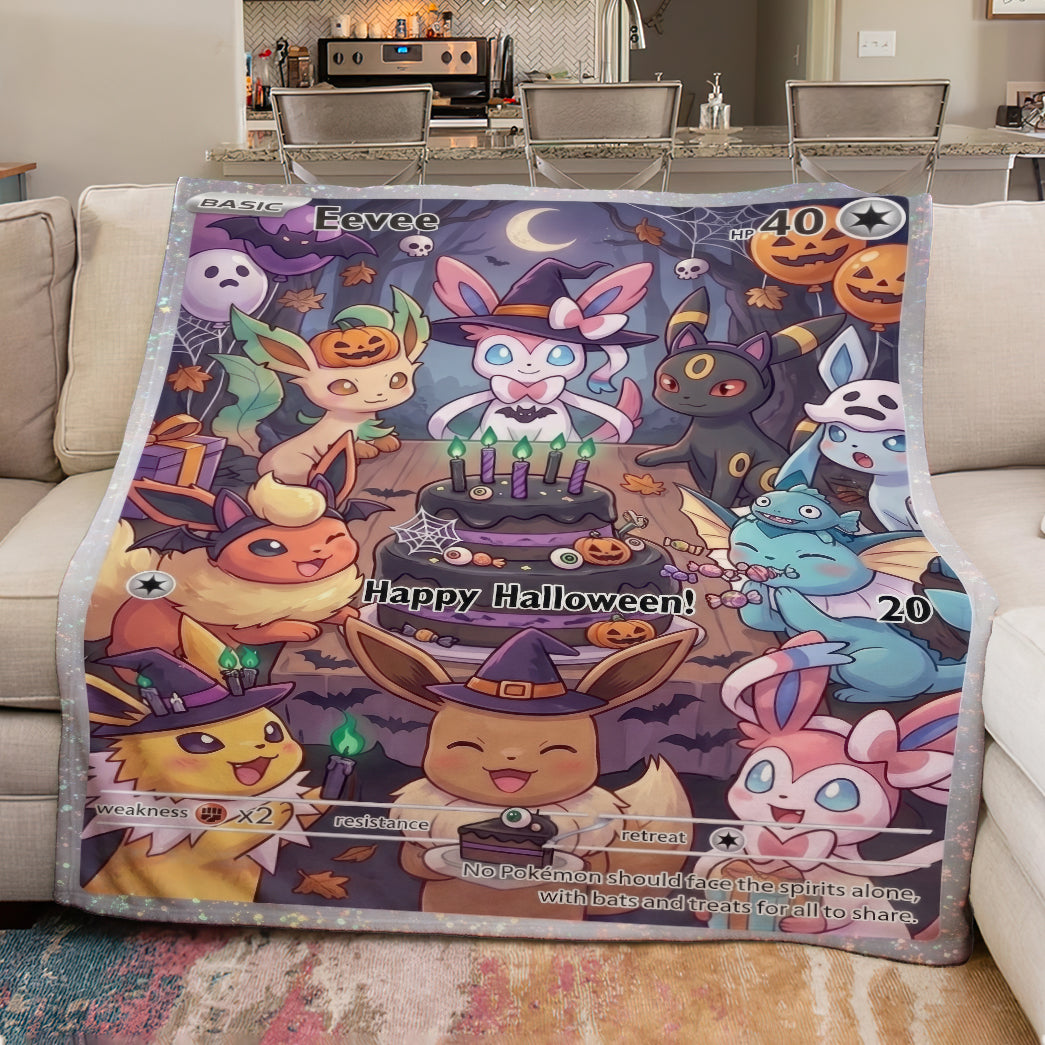 PKM Eevee Evolution Happy Halloween Custom Fleece Blanket