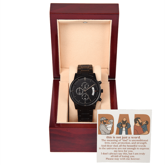Personalized Black Chronograph Watch with 3 Family Photos for Dad