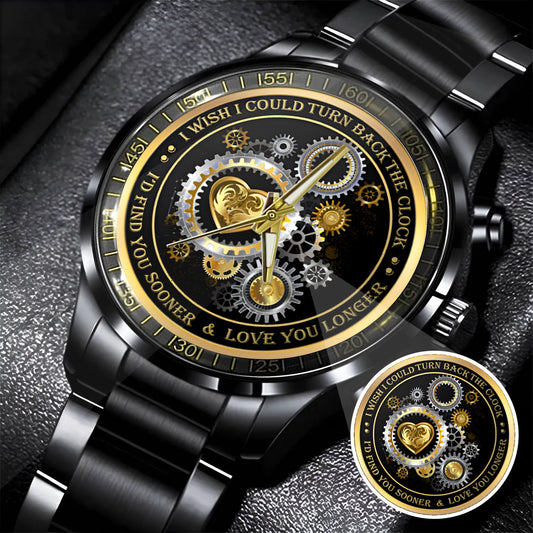 Personalized Gold Gear Heart Watch – Romantic Custom Quote Watch for Husband, Boyfriend, Anniversary & Valentine’s Day