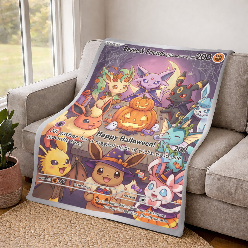 PKM Eevee Evolution Happy Halloween Custom Fleece Blanket