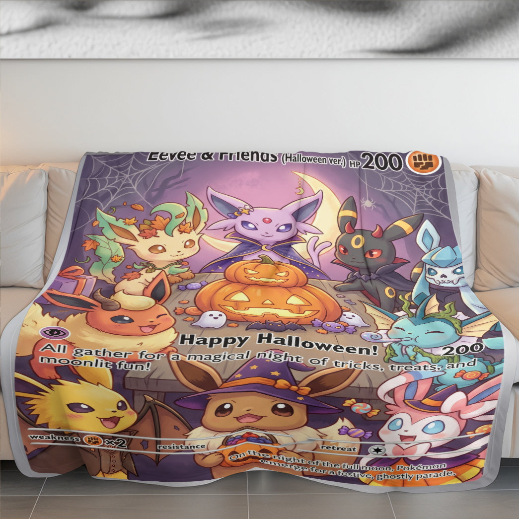 PKM Eevee Evolution Happy Halloween Custom Fleece Blanket