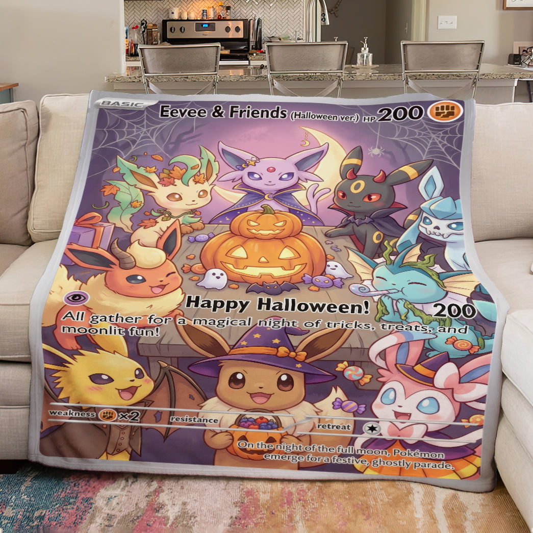PKM Eevee Evolution Happy Halloween Custom Fleece Blanket