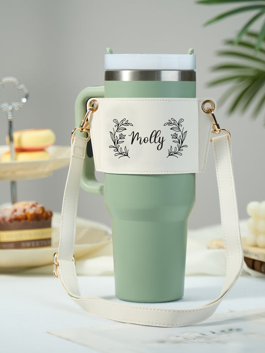 Custom Floral Pattern Water Bottle Carrier Bag with Adjustable Strap for 40oz Stanley Tumbler Gift for Women