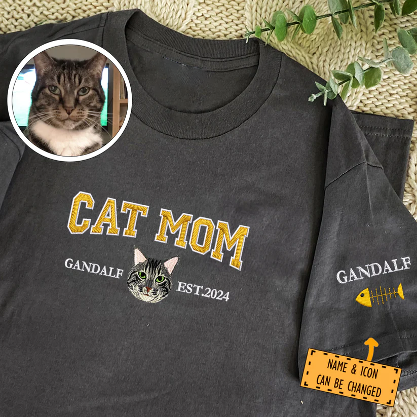 Personalized Embroidered Pet Dog Cat Mom Dad Custom Photo Hoodie Sweatshirt T-Shirt