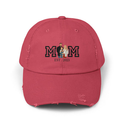 Custom MOM EST Unisex Distressed Cap