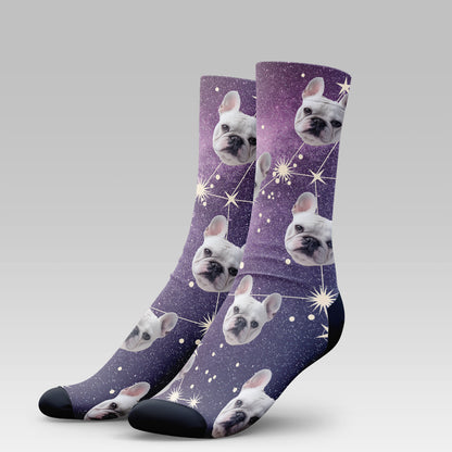 Personalized Pet Photo And Name Galaxy Socks