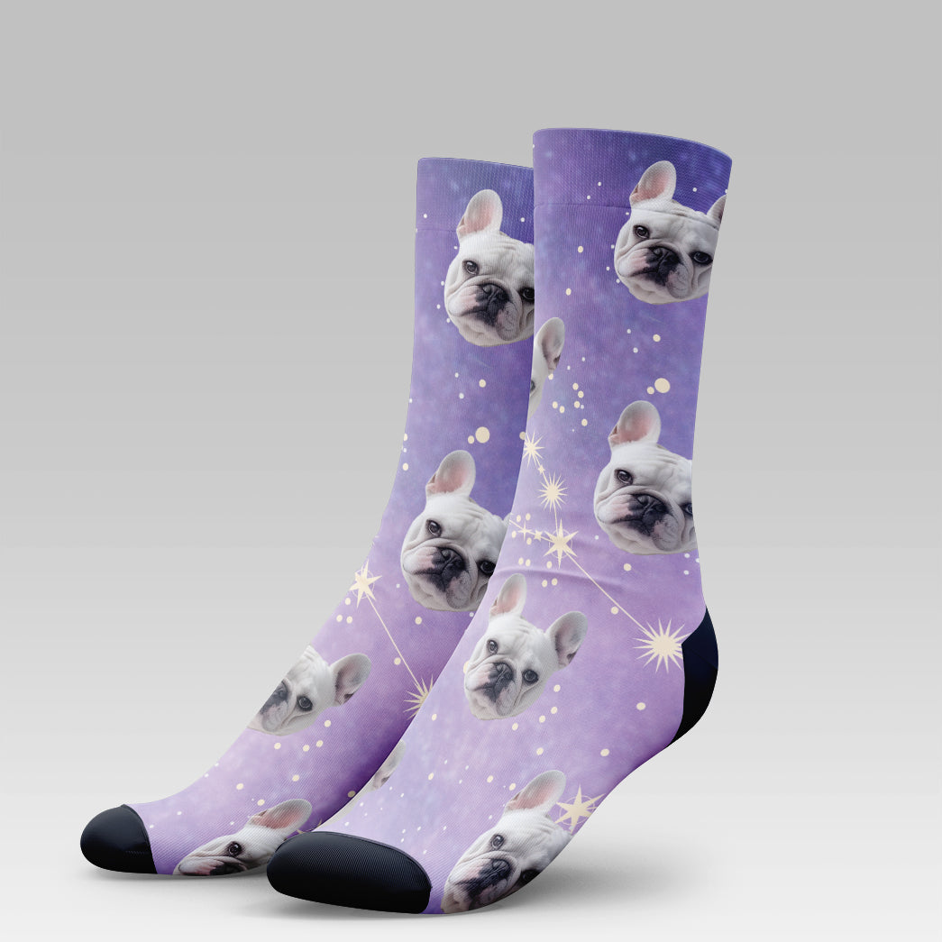 Personalized Pet Photo And Name Galaxy Socks