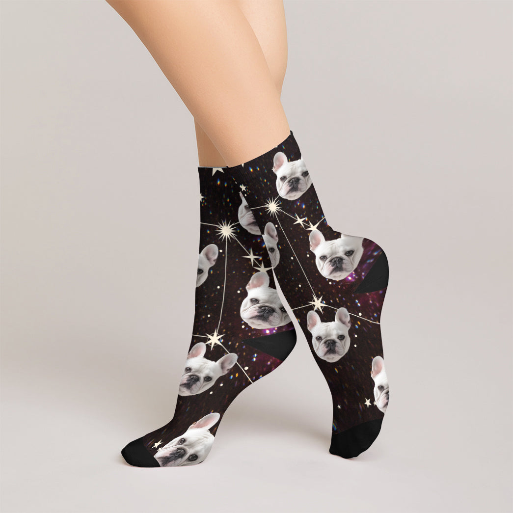 Personalized Pet Photo And Name Galaxy Socks