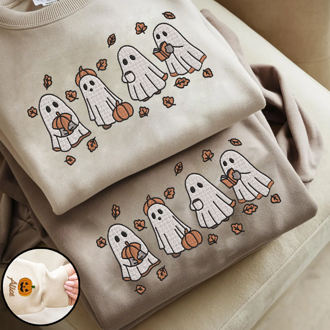 Halloween Personalized Embroidered Ghost Hoodie Sweatshirt T-Shirt