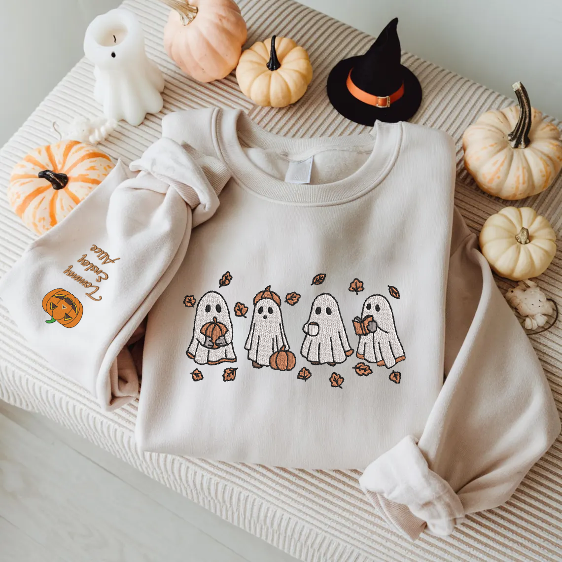 Halloween Personalized Embroidered Ghost Hoodie Sweatshirt T-Shirt