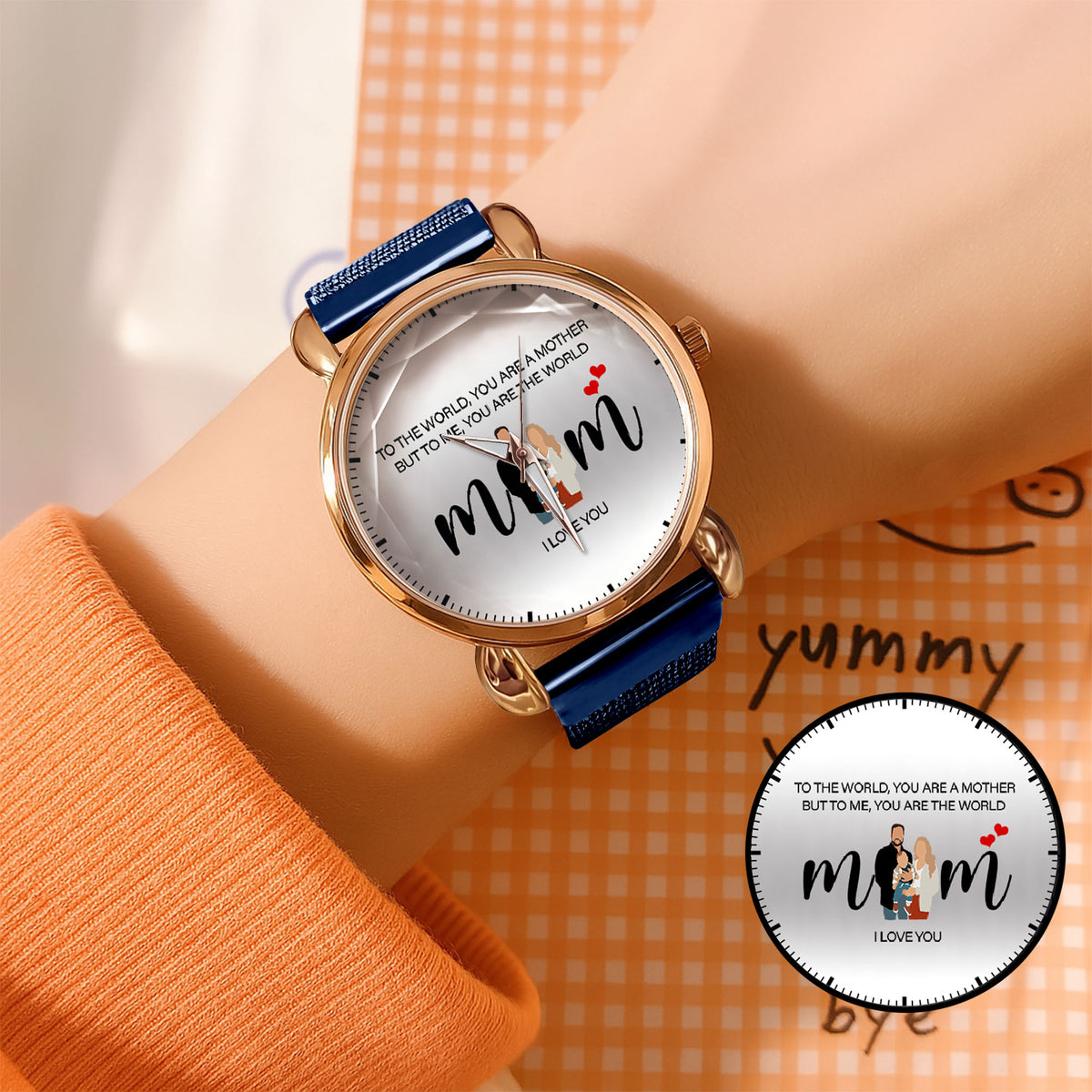 Personalized Family Photo & Names Mesh Quartz Watch You Are The World Mom