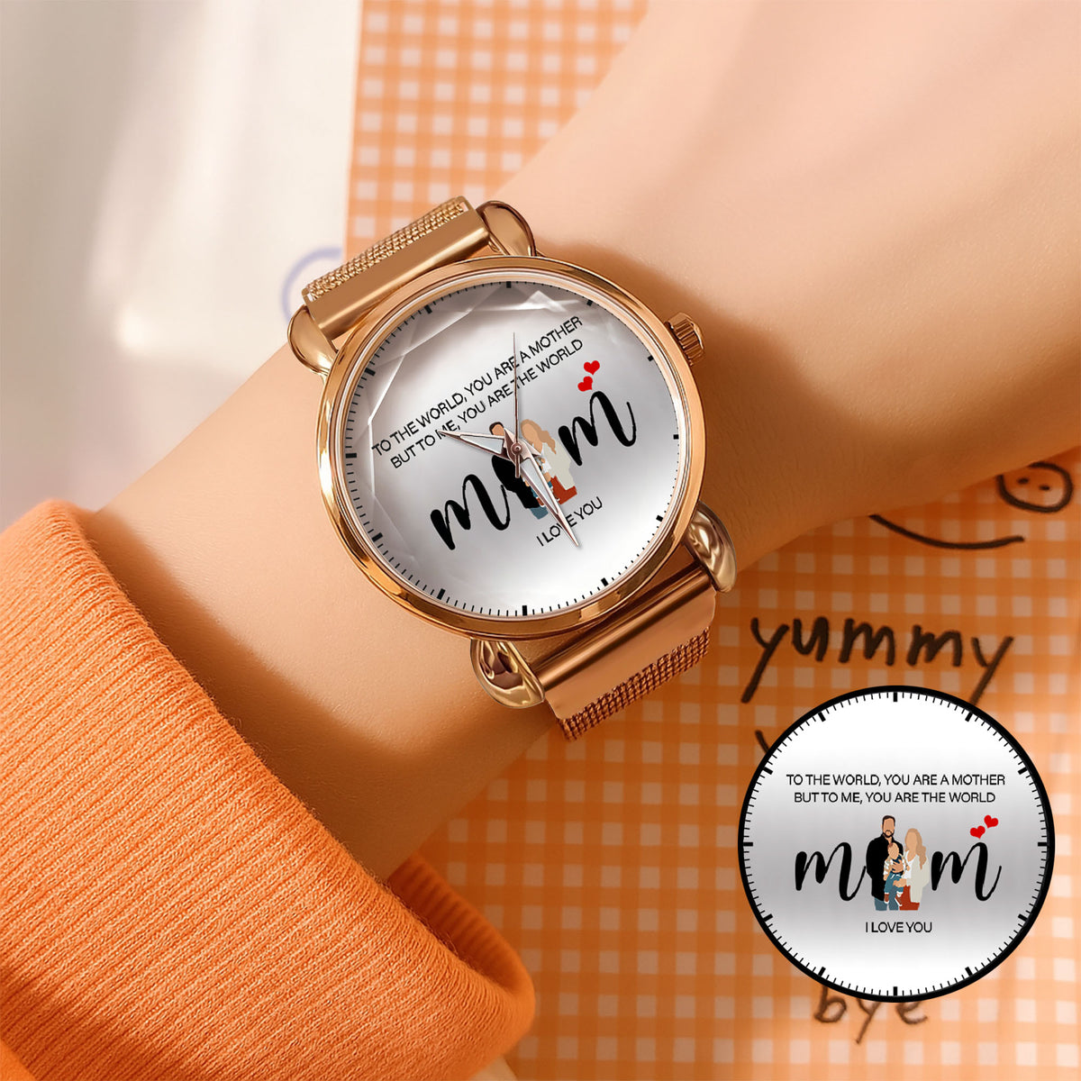 Personalized Family Photo & Names Mesh Quartz Watch You Are The World Mom