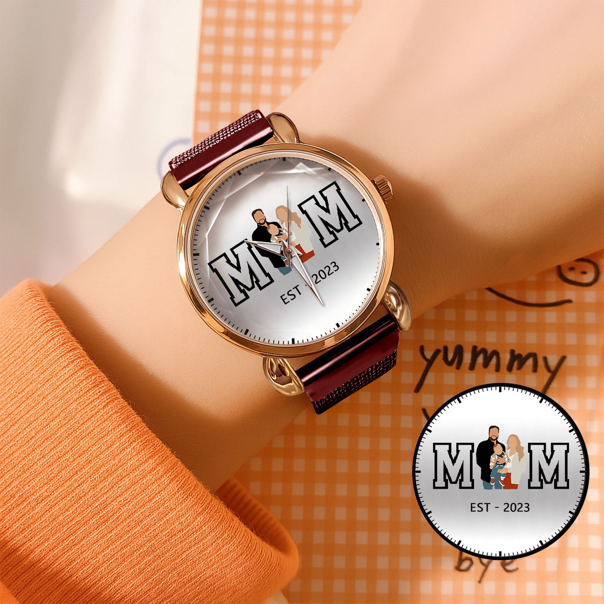 Personalized Family Photo Mesh Quartz Watch for Mom