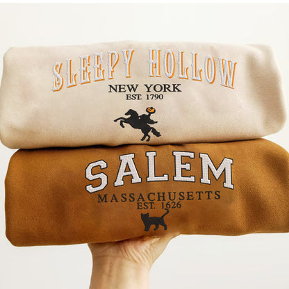 Personalized Embroidered Halloween SALEM MASSACHUSETTS Hoodie Sweatshirt T-Shirt
