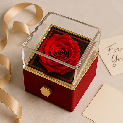 Personalized Love Knot Necklace with 3 Family Photos in Rotating Rose Gift Box for Mom