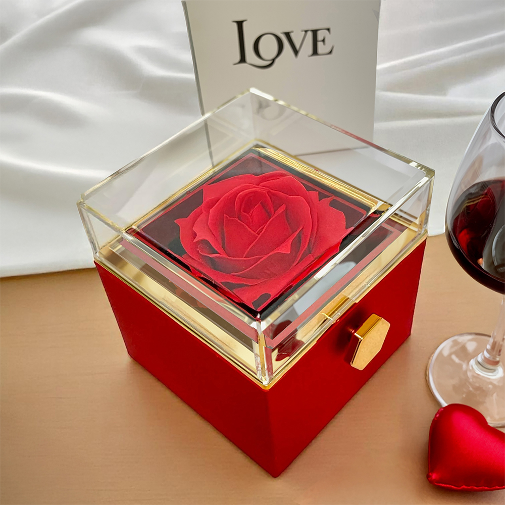 Personalized Love Knot Necklace with 3 Family Photos in Rotating Rose Gift Box for Mom