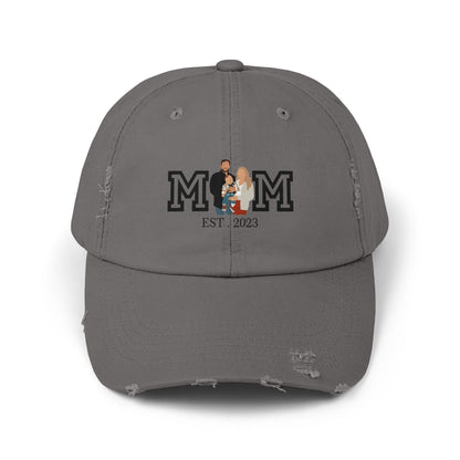 Custom MOM EST Unisex Distressed Cap