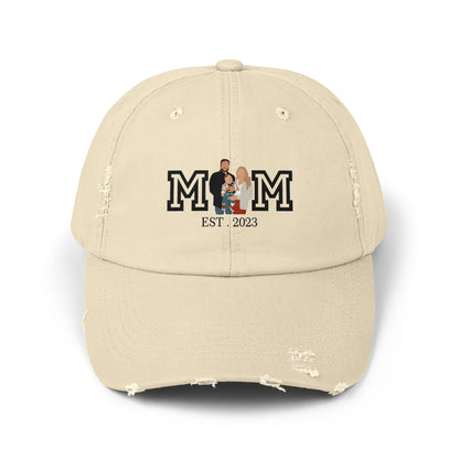 Custom MOM EST Unisex Distressed Cap
