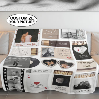 Couple Love Story Matchbook Collage Dopamine Decor - Personalized Blanket - Heartfelt Valentine, Anniversary Gift For Him, For Her