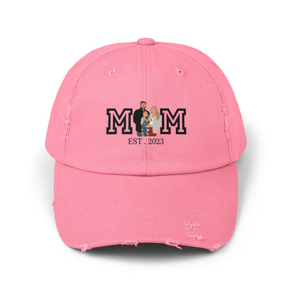 Custom MOM EST Unisex Distressed Cap