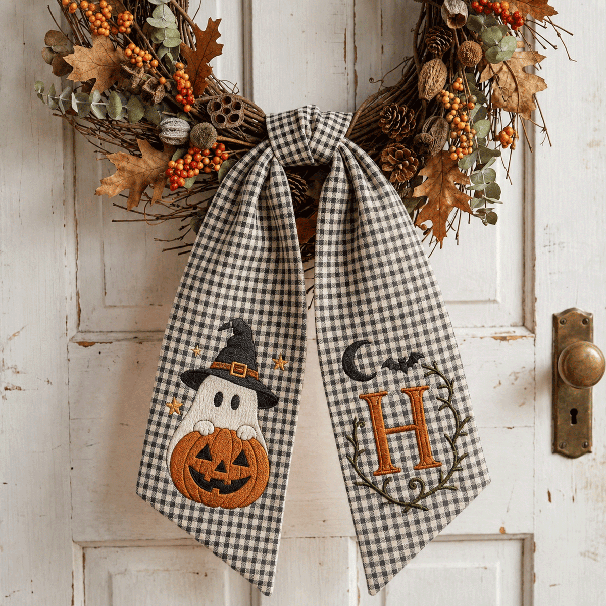 Embroidered Custom Boo & Pumpkin Wreath Sash