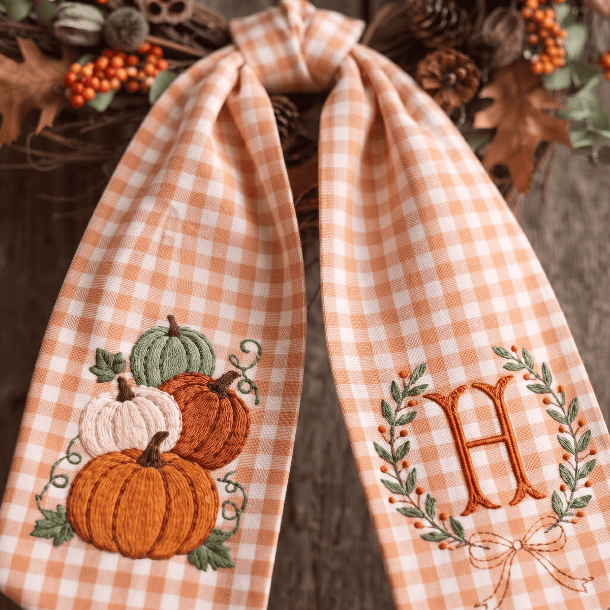 Embroidered Custom Fall Pumpkin Wreath Sash