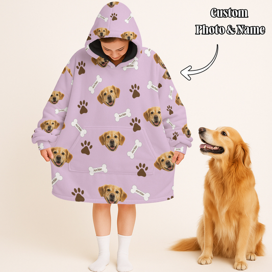 Personalized Pet Photo And Name Oodie Blanket Hoodie