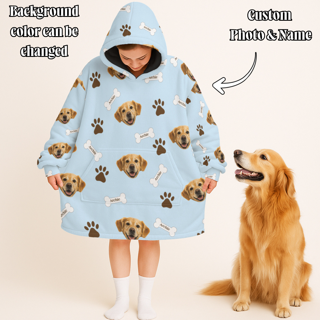 Personalized Pet Photo And Name Oodie Blanket Hoodie