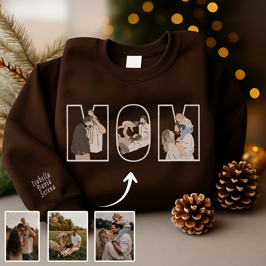 Personalized Embroidered 3 Family Photos Hoodie Sweatshirt T-Shirt, Father's Day Gift, Mother's Day Gift