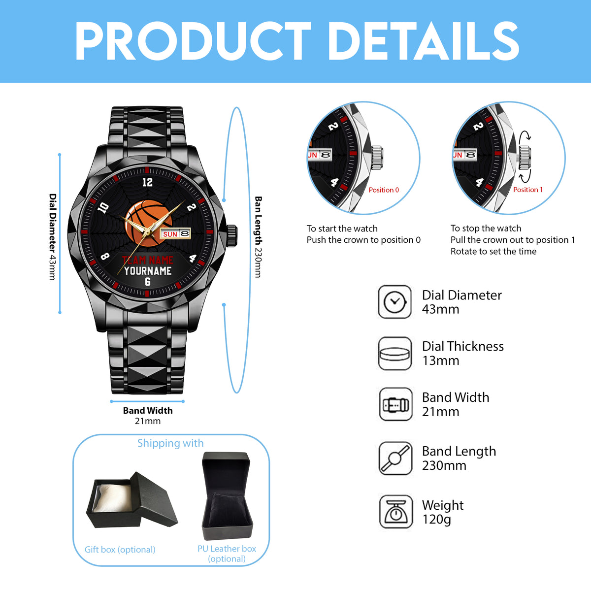 Basketball Personalized Team Name, Name & Number Quartz Watch