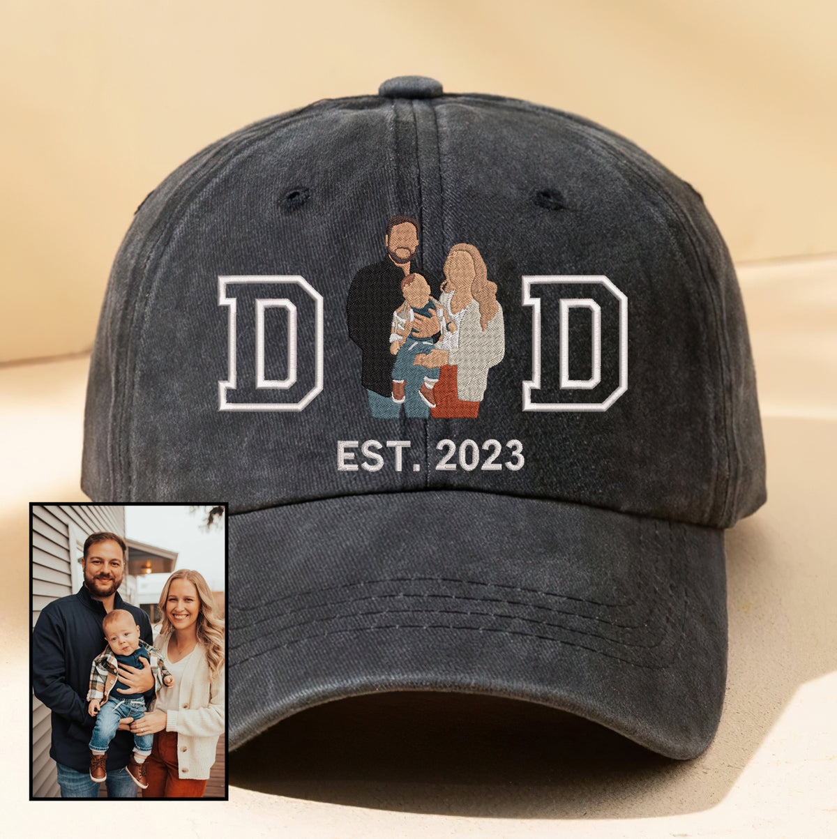 Personalized Embroidered DAD With Family Photo Father's Day Dyed Cap Trucker Hat