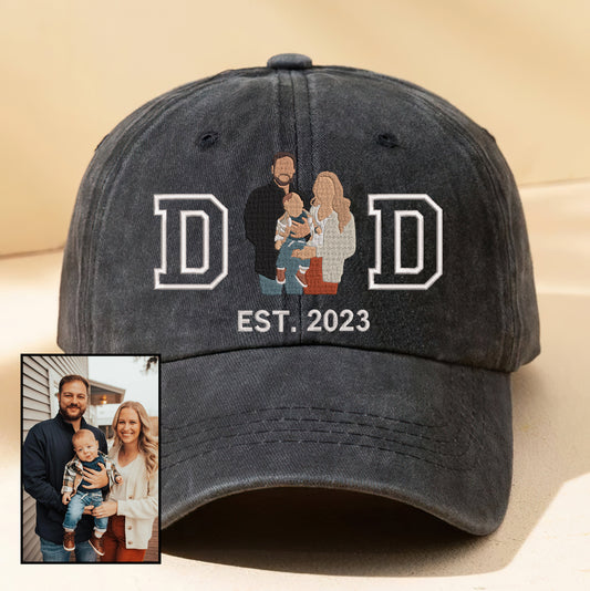 Personalized Embroidered DAD With Family Photo Father's Day Dyed Cap Trucker Hat