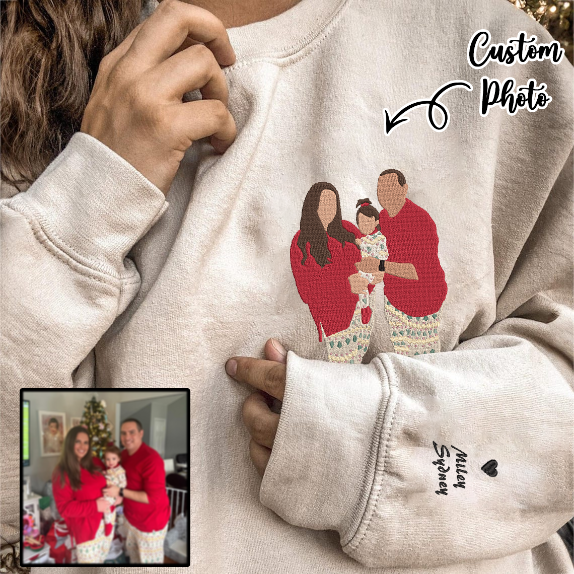 Personalized Embroidered Family Photo Hoodie Sweatshirt T-Shirt