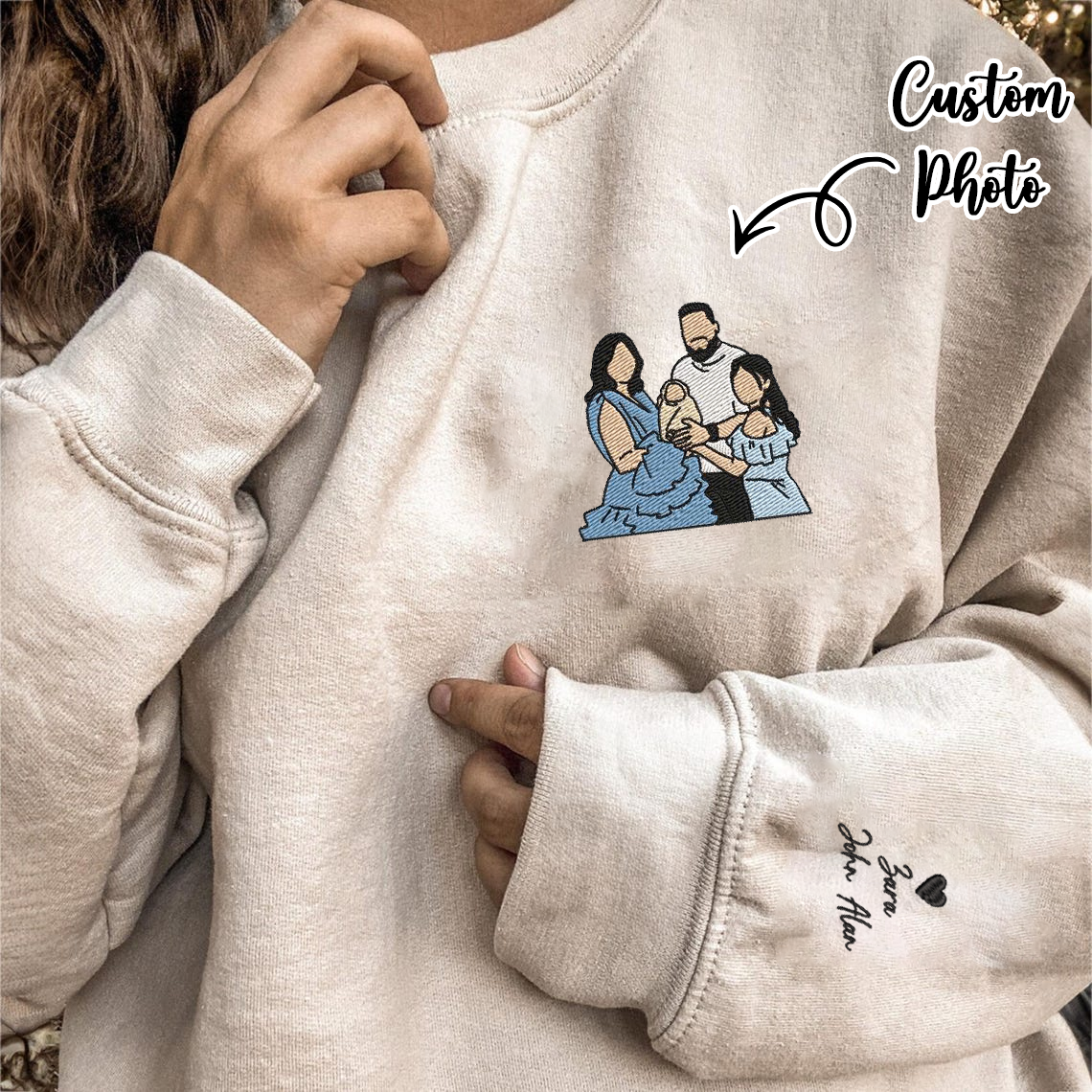 Personalized Embroidered Family Photo Hoodie Sweatshirt T-Shirt
