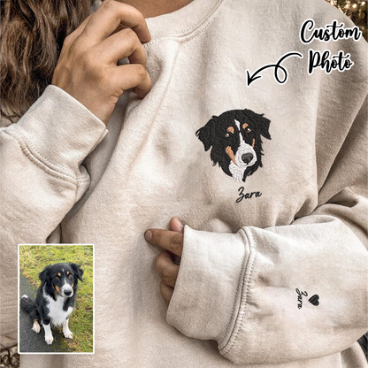 Personalized Embroidered Pet Dog Cat Photo Hoodie Sweatshirt T-Shirt