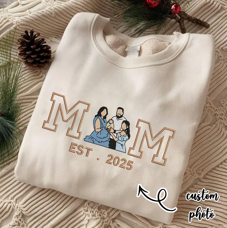 Personalized Embroidered Family Photo Hoodie Sweatshirt T-Shirt Mother's Day Christmas Gift