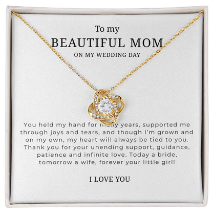 To My Beautiful Mom On My Wedding Day Interlocking Hearts Necklace