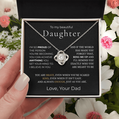 To My Daughter Love Knot Necklace