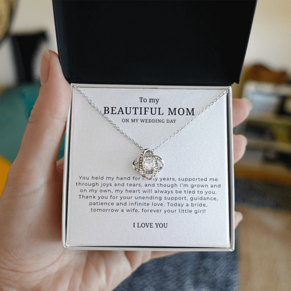 To My Beautiful Mom On My Wedding Day Interlocking Hearts Necklace