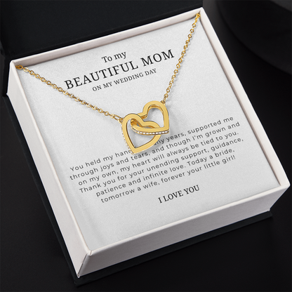 To My Beautiful Mom On My Wedding Day Interlocking Hearts Necklace