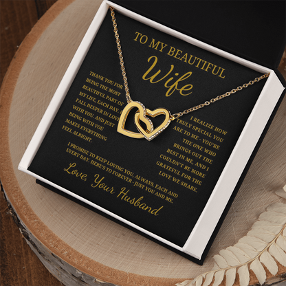 To My Beautiful Wife Interlocking Hearts Necklace