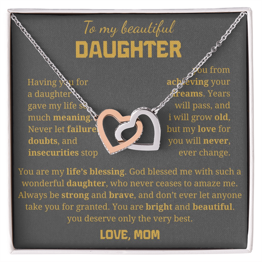 To My Beautiful Daughter Interlocking Hearts Necklace
