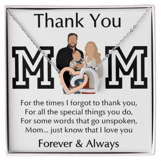 Thank You Mom Interlocking Hearts Necklace