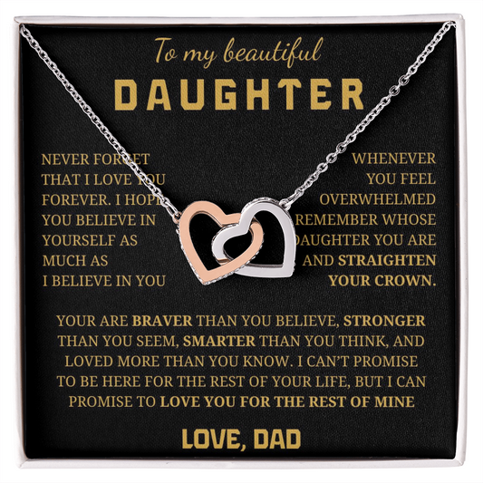To My Beautiful Daughter Interlocking Hearts Necklace