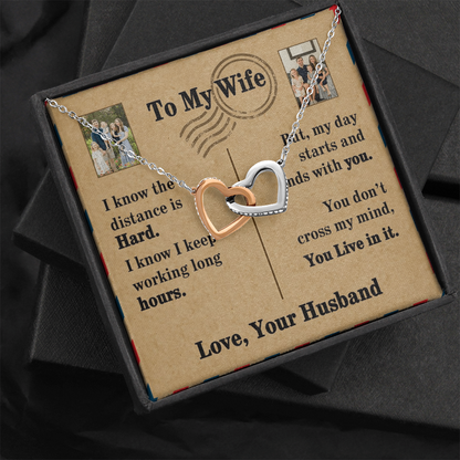 To My Wife Interlocking Hearts Necklace With 2 Photos