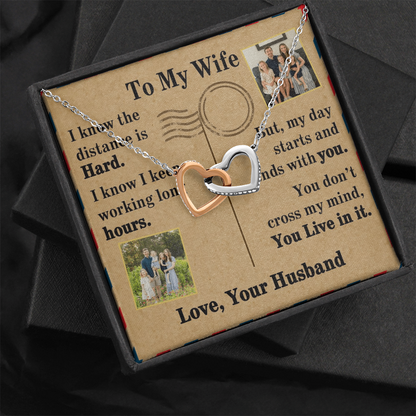 To My Wife Interlocking Hearts Necklace With 2 Photos