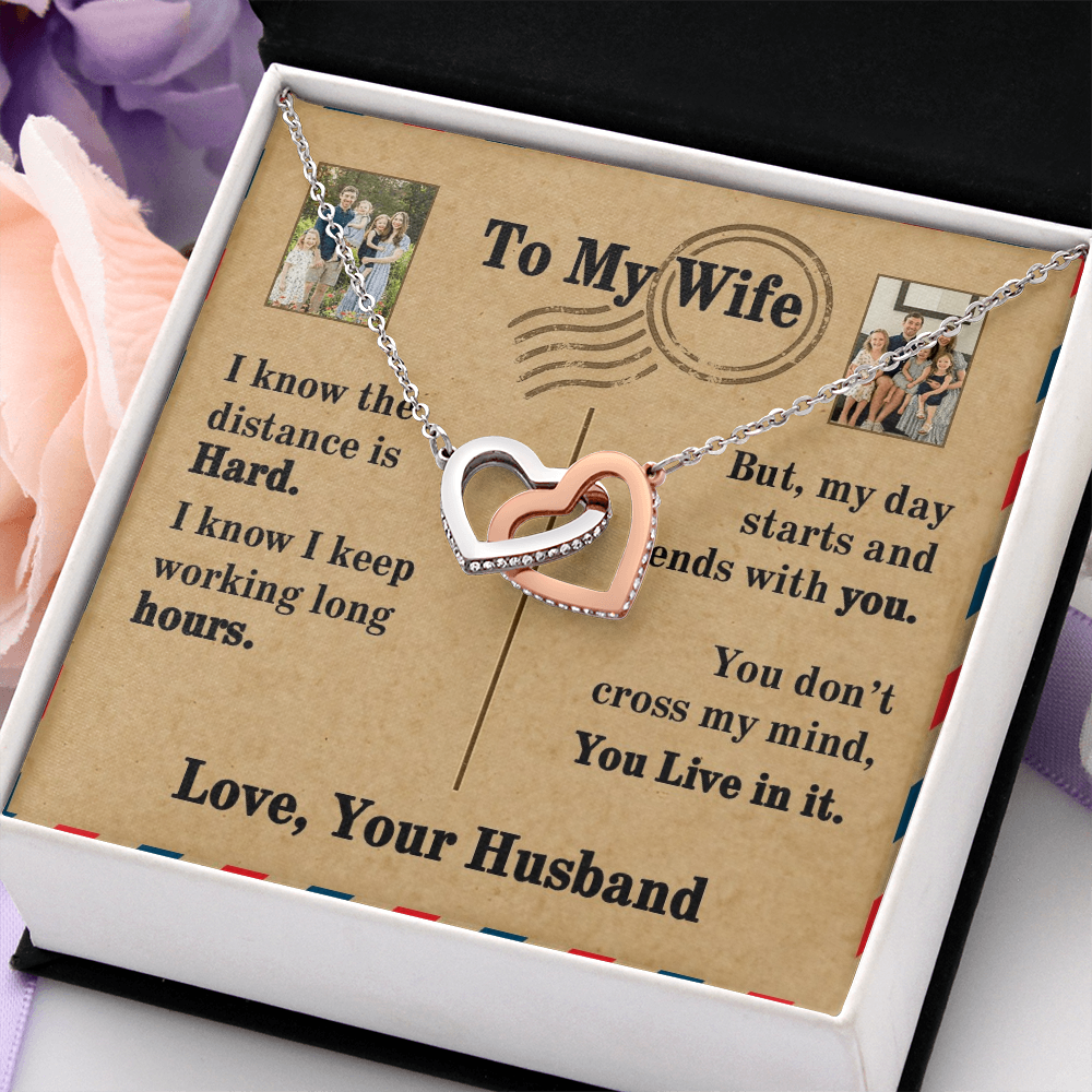 To My Wife Interlocking Hearts Necklace With 2 Photos