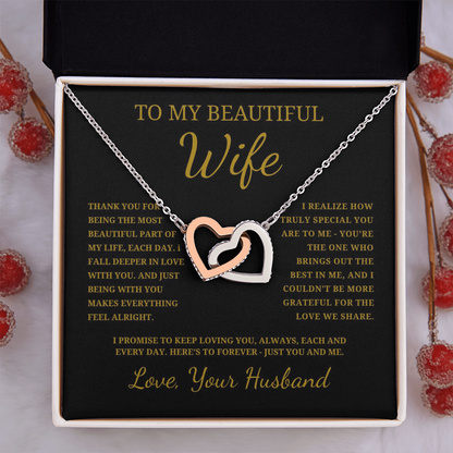 To My Beautiful Wife Interlocking Hearts Necklace